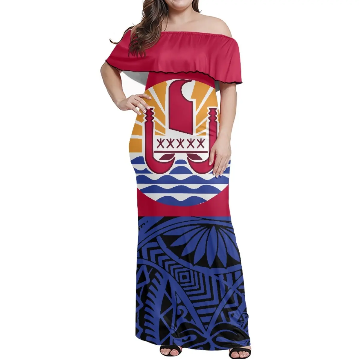 Polynésie française marque Designer femmes robes Sexy hors épaule fête robe de soirée pour femme bas quantité minimale de commande imprimer filles jupe 2023