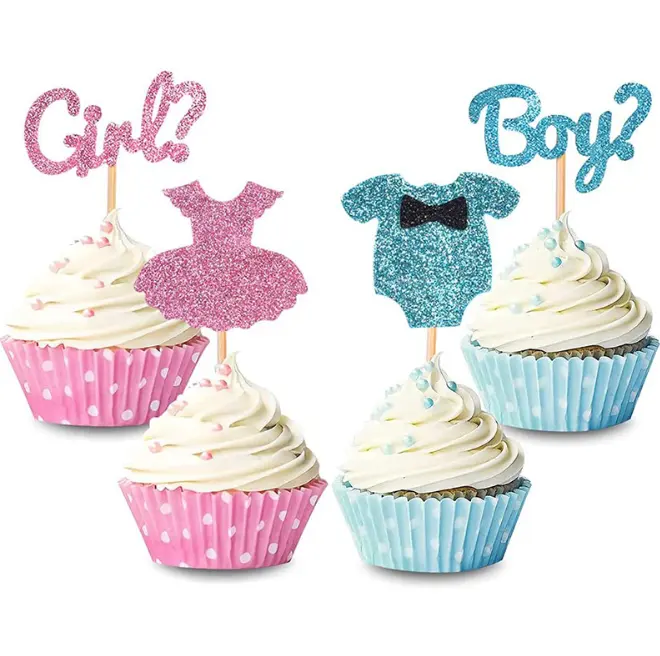 blue pink boys girls cake topper cupcake topper tag gender reveal cake decoration kit baby shower kids birthday party supplies