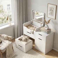 Coiffeuse pour petites chambres : Miroir rabattable minimaliste et coffre de rangement tout-en-un, table de maquillage de luxe léger