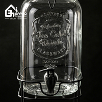 Distributeur de boissons en verre de 3,8 L avec robinet sur support métallique, grand récipient en verre pour jus de fruits, limonade, thé glacé pour les fêtes