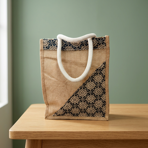Sac fourre-tout en jute à motif losanges imprimé sur mesure 2026 à prix abordable avec fermeture éclair et poignée en corde tressée pour courses, cadeaux et usage quotidien - Product Image 1