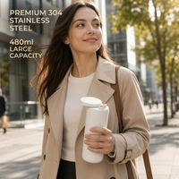 Bouteille d'eau isotherme à double paroi 480 ml avec logo personnalisé, couleur mate, couvercle coulissant avec verrou de sécurité, en acier inoxydable, pour voyage