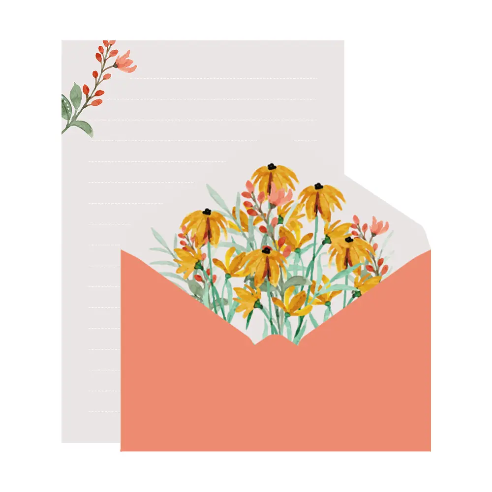 Envelope de flor fofo impresso personalizado, com papéis de carta para convite de casamento, cartão de visita