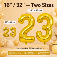 Ballons en feuille d'aluminium numérotés de 16 pouces, dorés, auto-scellants, pour enfants, vente en gros, fête d'anniversaire, mariage, décoration de remise de diplôme