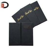 Porte-cahier de présentation pour restaurant, café, bar, en PVC/PU noir, avec logo doré, pour menu, facture, notes, bloc-notes