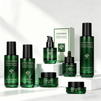 Ensemble d'emballages cosmétiques en verre vert foncé, pot à crème vide 30 ml, flacon compte-gouttes pour huile capillaire 100 ml, flacon pompe en verre pour lotion avec boîte