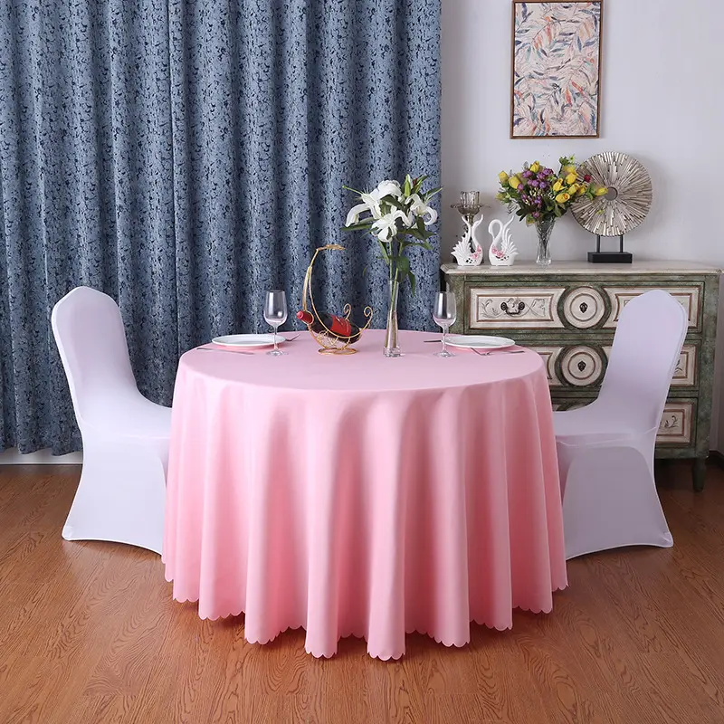 Hotel Conference Solid Color Luxury 132 Round White Table Cloth Wedding Polyester Round Tablecloth Hotel Household Tablecloth