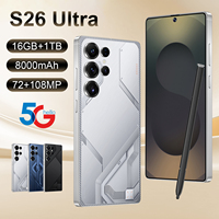 5G S26 ponsel pintar Ultra cepat, ponsel pintar Buka kunci wajah 7.3 inci 16Gb + 1TB 108MP 8000mah Android 14 grosir