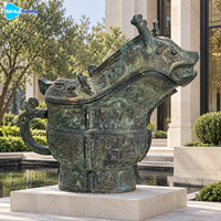 Vase rituel en bronze antique, sculpture en laiton et cuivre patiné, art personnalisé pour musée, hôtel, hall, cour, complexe hôtelier, place publique