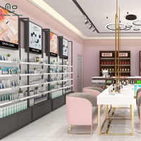 Comptoir de présentation cosmétique en bois multicouche avec éclairage LED, design de mobilier de vitrine de magasin de maquillage écologique