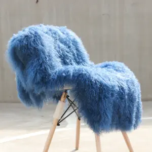 Hot Sale Custom Marineblau Farbe Echtes mongolisches Woll schaffell für gewerbliche Möbel