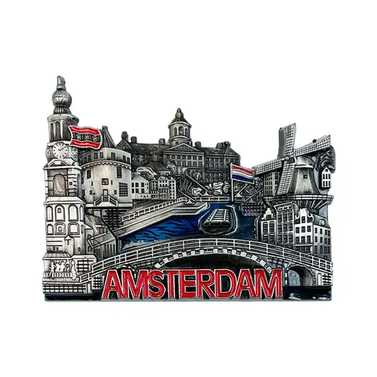 Aangepaste Zinklegering Nederland Schilderij Toerisme Souvenir Magneet Koelkast 2d Kleurrijke Email Metalen Amsterdam Souvenir Koelkast Magneet