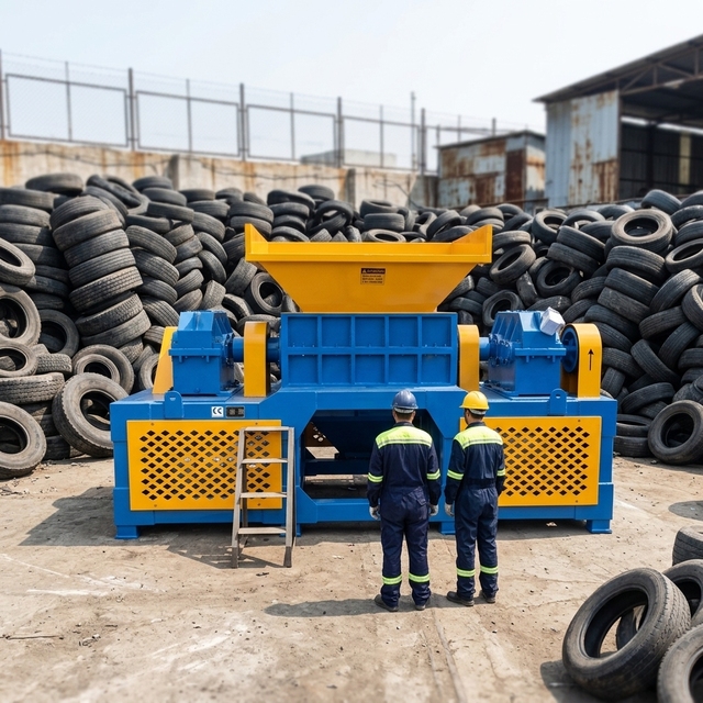 Double Shaft Heavy Duty Tire Shredder Waste Rubber Tyre Recycling Machine for Factory