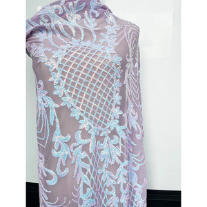 Vải lưới thun thêu kim tuyến chất lượng cao, đính hạt pha lê kiểu châu Phi, chất liệu lưới Pháp, óng ánh, dành cho đầm nữ - Product Image 3