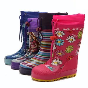 Botas de lluvia suaves con estampado de girasol estilo japonés para niños, niño y niña, de plástico y goma