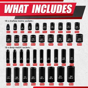 Pexmartools Bộ dụng cụ cầm tay Bộ dụng cụ cầm tay 3/8 inch Bộ ổ cắm sâu ổ đĩa CR-V 72t 64 chiếc - Product Image 2