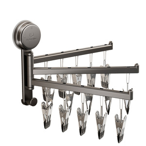 Tendedero de pared de doble barra con ventosa y clips para calcetines, ropa y uso en el baño - Product Image 5