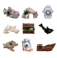 Set Dekorasi Akuarium Bawah Air, Mainan Figur Laut Mini, Hewan Laut, Paus, Kura-kura, Hiu, Kapal, Terumbu Karang, Kapal Selam