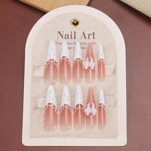 2024 uñas puro hecho a mano 4,0 gradiente desnudo Rosa encaje francés Bowknot colorido punto puntiagudo puntas de uñas portátiles - Product Image 3