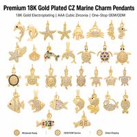 Pendentifs breloques animaux marins en cuivre plaqué or 18 carats avec micro-pavé de zircon (Dauphin, Tortue, Poisson, Étoile de mer) pour la fabrication de bijoux et de colliers DIY
