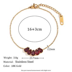 उच्च गुणवत्ता वाले फैशन गहने ब्रैसलेट 18k सोने की प्लेटेड स्टेनलेस स्टील लाल पानी की बूंद महिलाओं के लिए - Product Image 6