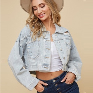 ODM OEM marca privada Fall Winer Vintage rasgado Jean Shacket Rhinestone Fringe Denim Jacket Mujer - Product Image 2