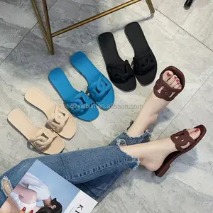 2024 высококачественные летние женские сандалии на плоской подошве с петлями, туфли, тапочки из ПВХ, женские повседневные желейные туфли