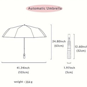 Grand parapluie pliant automatique à 10 baleines, résistant au vent fort, ouverture et fermeture à une touche, tissu de haute qualité pour les voyages, le travail et l'école - Product Image 2