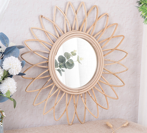 Espejo colgante de mimbre para pared, diseño de girasol, Color Natural, venta al por mayor - Product Image 4