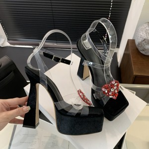 Rhinestone love Style 2024 New All-match High Heel Waterproof Platform Star <b>Sandals</b> - Product Image 1