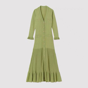 Sandro Dress donna primavera nuovo abito da donna moda francese elegante moda Slim arruffato <span class=keywords><strong>Midi</strong></span> abito Boutique abbigliamento donna - Product Image 3