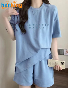 Conjunto de Top y Pantalones Cortos Informales para Mujer, Chándal Deportivo de Manga Corta con Estampado de Letras, Traje Clásico de Dos Piezas - Product Image 2