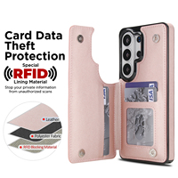 Pour Samsung Galaxy S26 S25 S24 – Coque arrière antichoc en cuir, étui pliable multifonctionnel classique avec double bouton