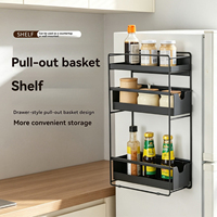 Étagère murale magnétique multi-niveaux en métal, non pliable, pour rangement latéral de cuisine, avec panier coulissant amovible pour épices et condiments
