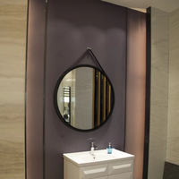 Hôtel Moderne Personnalisé Corde en Cuir Décorative Tenture Murale Salle de Bain Vanité Bain Miroir Laque Porte Étanche Cadre en Métal