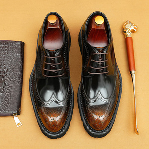 Chaussures pour hommes en cuir noir brillant de style 2025, à bout pointu, à lacets, imperméables, légères, à semelle épaisse, formelles, de style Oxford, décontractées - Product Image 2