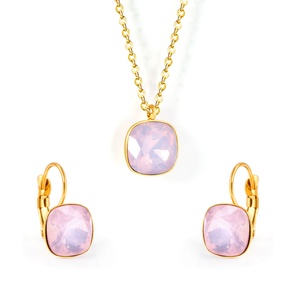 Ensemble de bijoux de mariage de haute qualité, collier et boucles d'oreilles en acier inoxydable et cristal, pour femmes et filles, prix de gros - Product Image 2