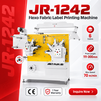Machine d'impression flexographique JR-1242, vitesse maximale 70 m/min, 6 couleurs, pour étiquettes textiles et d'entretien des vêtements.