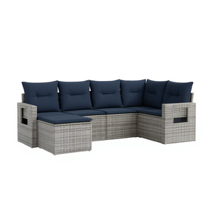 Conjunto de Sofá de Jardín de Ratán Sintético Gris con Cojines, Muebles de Exterior de 6 Plazas, Diseño Contemporáneo - Product Image 1