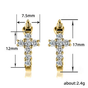 Orecchini a Cerchio con Croce in Oro Bianco, Argento 925 Placcato Rodio, Cristalli e Strass con Incastonatura a Griffe, Classici da Donna per Uso Quotidiano - Product Image 6