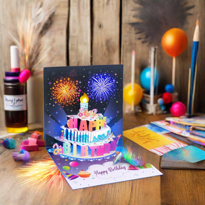 بطاقة عيد ميلاد ثلاثية الأبعاد الجديدة كرت عيد ميلاد باستخدام الألعاب النارية والمشغلات الموسيقية الخفيفة - Product Image 2