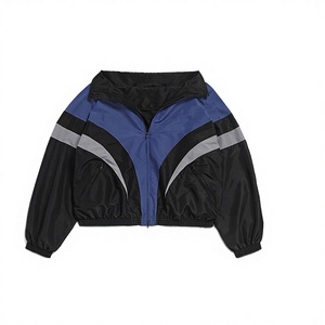 Unisex Sporty Color Blocking <b>Track</b> <b>Jacket</b> Full Sleeve Zipper Fly Turn-down Collar Lightweight Polyester Spring Adult Wear - Product Image 2