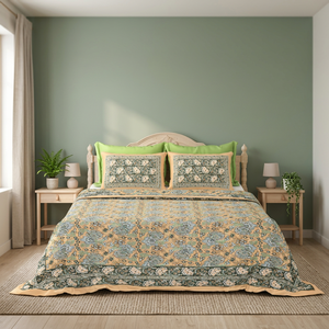 Parure de lit en coton imprimé style indien, taille King, motif floral blanc, avec taies d'oreiller, pour toutes les saisons, usage domestique - Product Image 2
