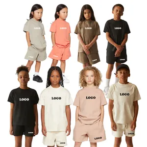 Custom Oem Odm Luxe Katoen Zomer Effen Effen Blanco Kids Jongens Meisjes Kind Doek Tshirt En Korte Broek 2 Delige Set Voor Kind