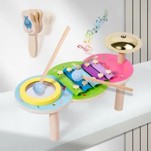 Mainan perkusi musik multifungsi taman kanak-kanak berolahraga mata koordinasi tangan stasiun musik gambang kayu untuk anak laki-laki anak perempuan