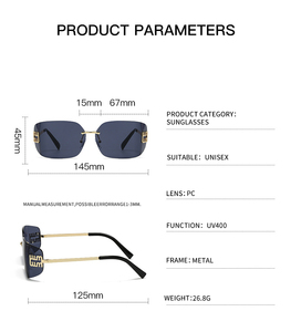 Nuovi Occhiali da Sole di Lusso Senza Montatura Quadrati Stile Y2K con Basso MOQ - Product Image 2
