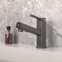 Robinet de lavabo en laiton intelligent à poignée unique avec douchette extractible, affichage numérique LED de la température, eau chaude et froide, vente en gros