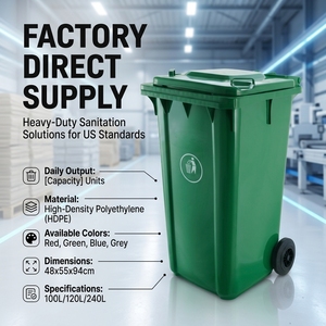 Poubelle de recyclage extérieure en plastique 100L/120L/240L, écologique, mobile, avec couvercle roulant - Product Image 5