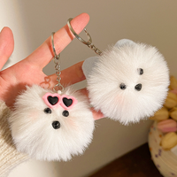 Porte-clés chien Kawaii avec pompon moelleux, pendentif chiot en fourrure, ornement décoratif, breloque de sac en peluche, cadeau