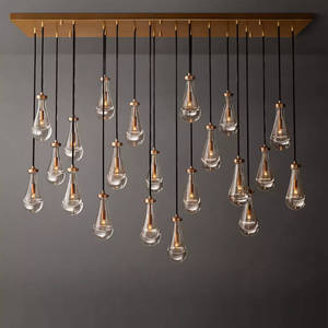 Lustre LED rétro en laiton de 72 pouces, grand lustre pour salon, hôtel, lustre en forme de goutte de pluie pour grand hall, lustre de luxe - Product Image 1